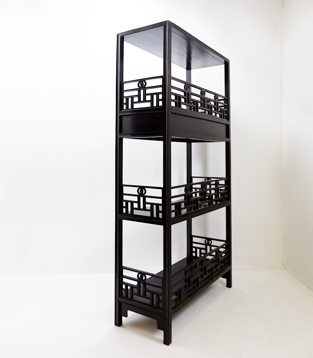 Three-tier Chinese Lacquered Wood Bookcase - 20th Century-photo-4