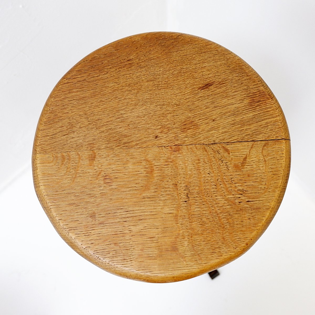 Paire de tabourets de bar brutalistes en chêne et fer forgé, années 1960-photo-1