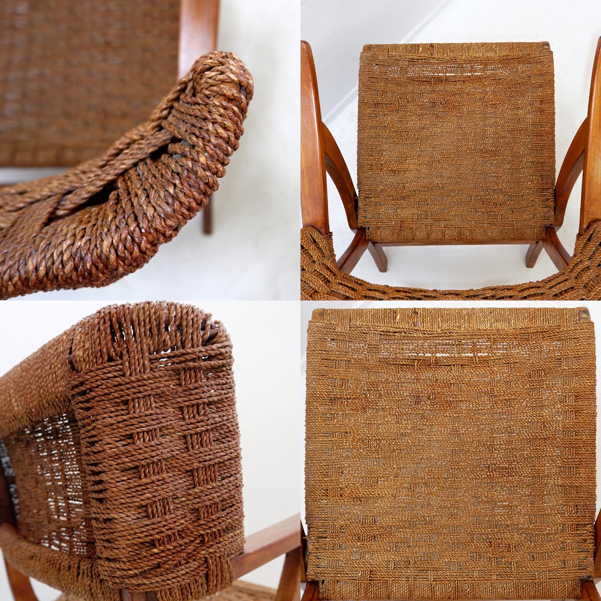 Paire de fauteuils en corde et bois des années 60-photo-7