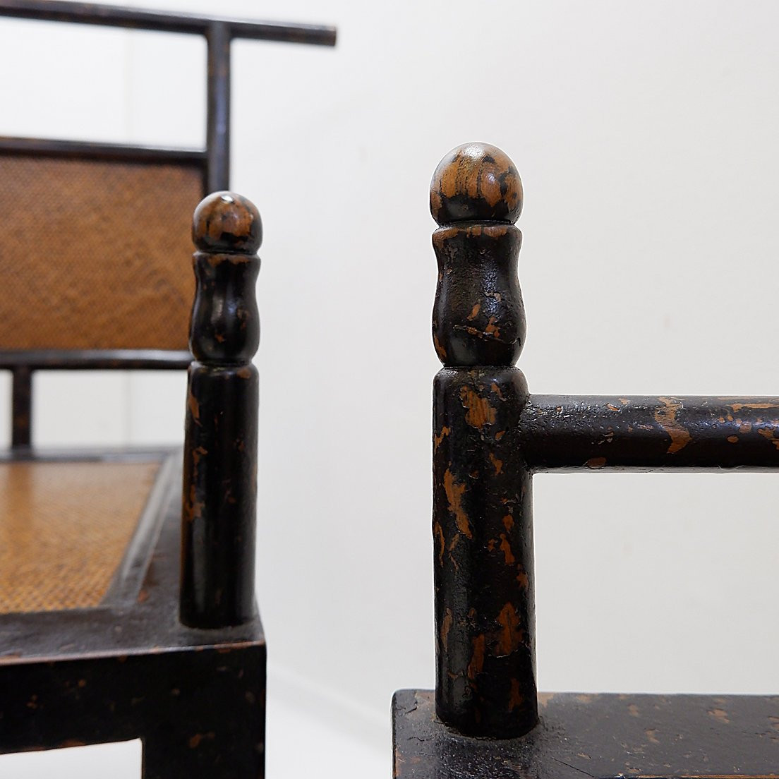 Paire de chaises de méditation en bois laqué et rotin - Japon, début du XXe siècle-photo-7