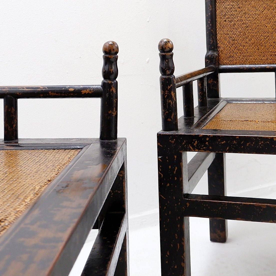 Paire de chaises de méditation en bois laqué et rotin - Japon, début du XXe siècle-photo-8