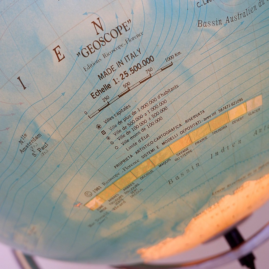 Geoscope Illuminated Globe On Chrome Stand, Italy, Circa 1980-photo-7