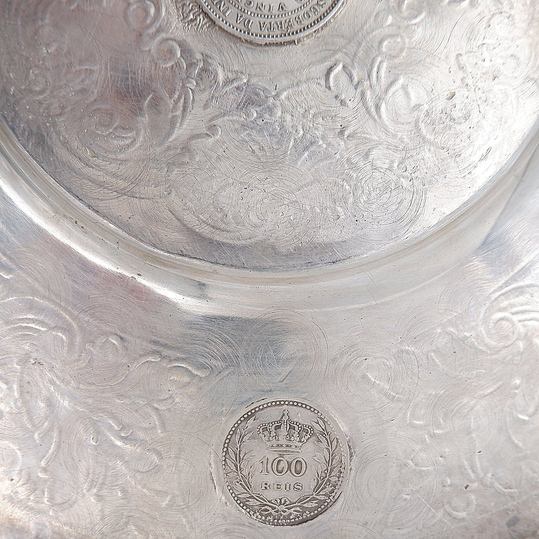 Assiette ancienne en argent décorée et incrustée de 4 pièces portugaises Ø 19 cm-photo-5