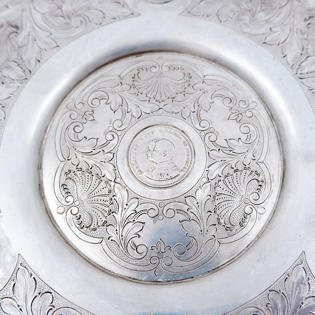 Assiette ancienne en argent décorée et incrustée de 4 pièces portugaises Ø 19 cm-photo-7