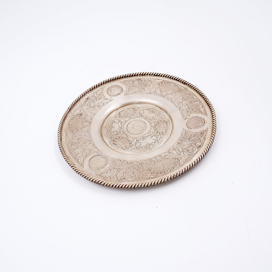 Assiette ancienne en argent décorée et incrustée de 4 pièces portugaises Ø 19 cm-photo-8