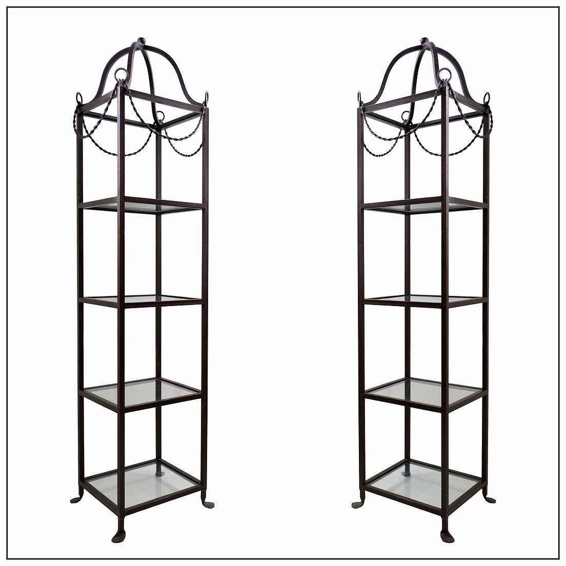Pair Of Vintage Pagoda-style Shelves In Black Metal