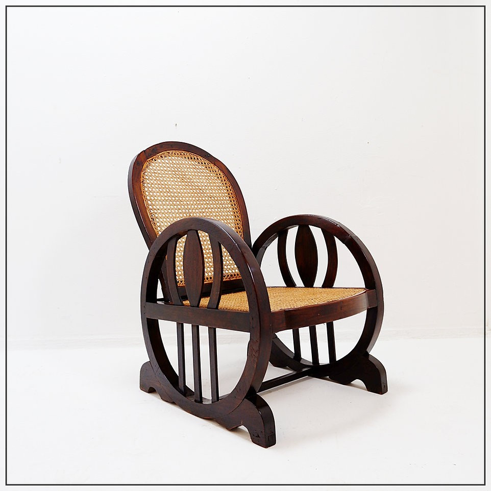 Art Deco Armchairs In Wood, With Caned Seats And Backs, Circa 1930
