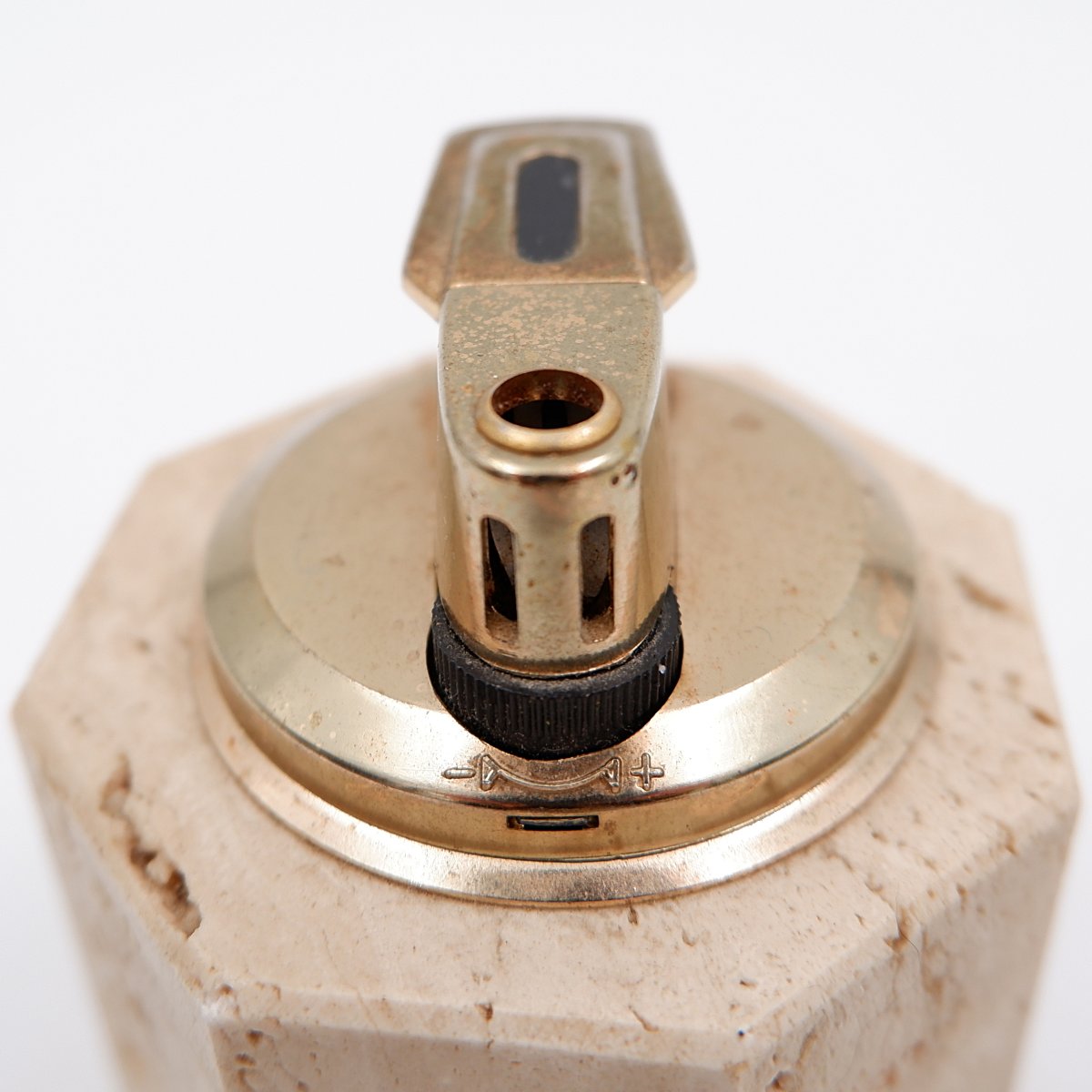 Briquet de table octogonal vintage Cerri Nestore en travertin - Italie, années 1970-photo-1