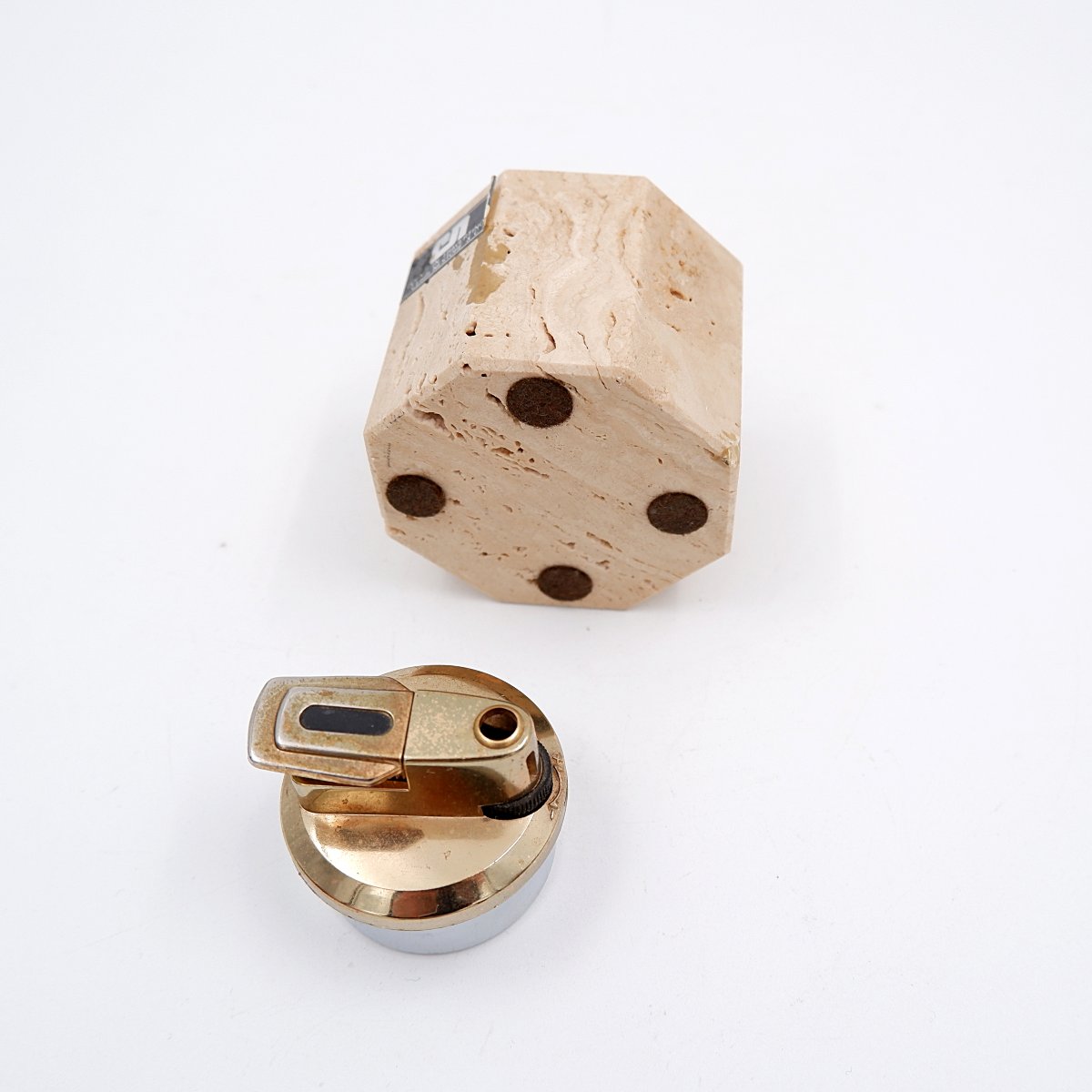 Briquet de table octogonal vintage Cerri Nestore en travertin - Italie, années 1970-photo-8