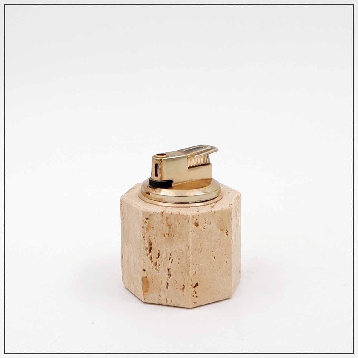 Briquet de table octogonal vintage Cerri Nestore en travertin - Italie, années 1970