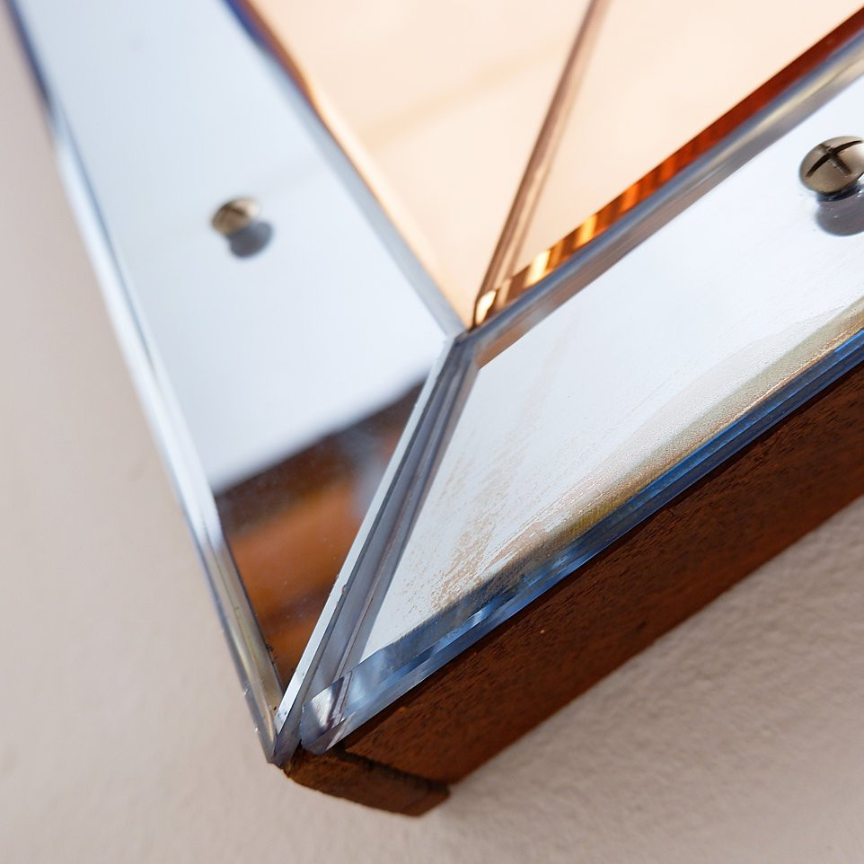 Miroir mural biseauté à panneaux de miroir bleus et cuivrés - Italie, années 1930-photo-2