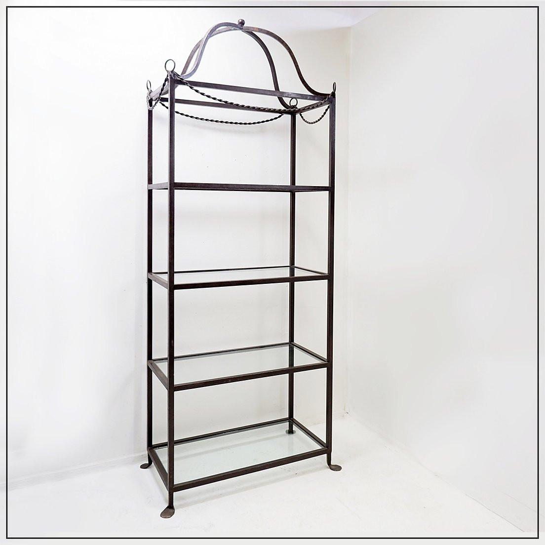Vintage Pagoda-style Shelves In Black Metal-photo-4
