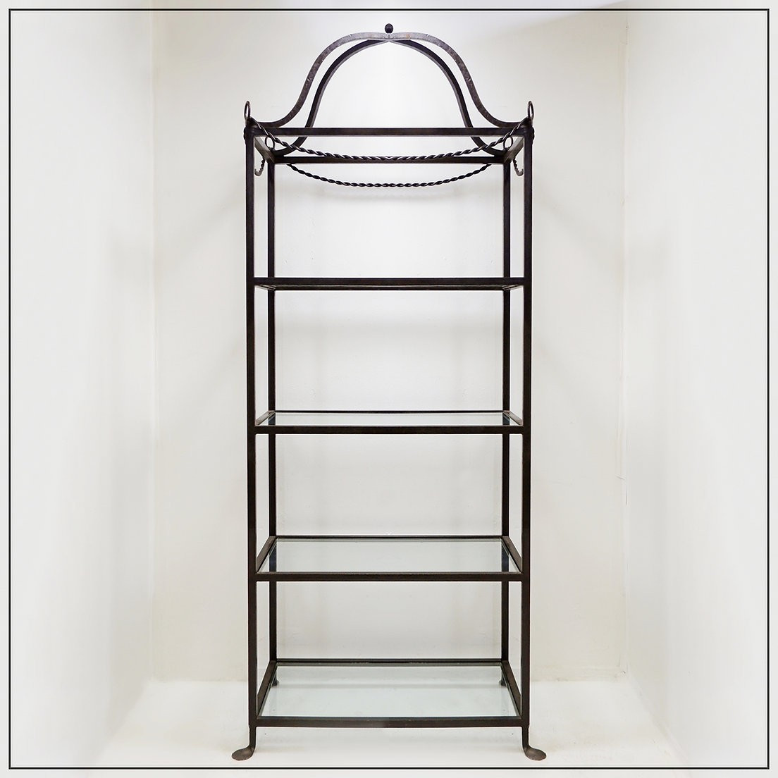 Vintage Pagoda-style Shelves In Black Metal