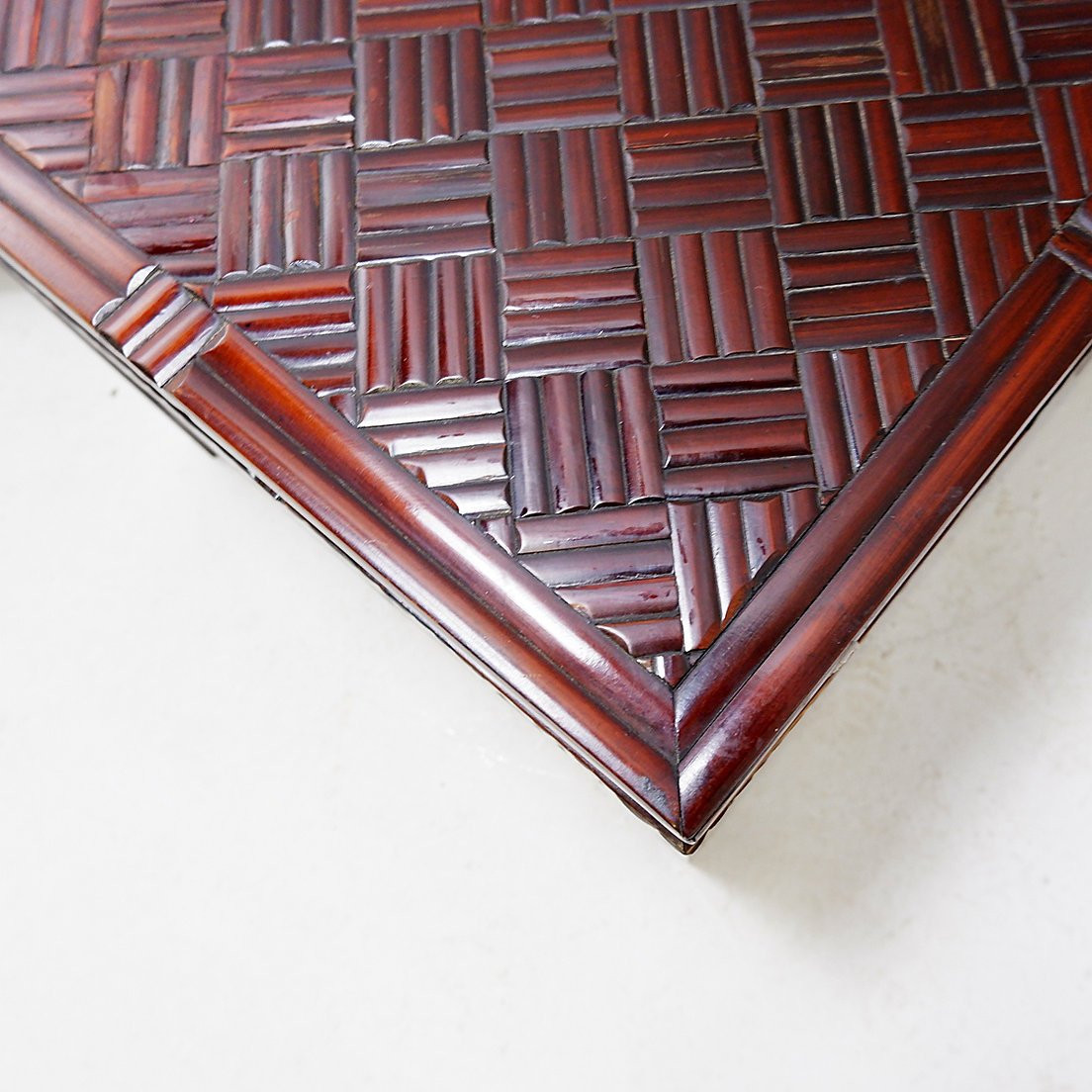 Pair Of Vintage Pagoda-style Side Tables, Imitation Bamboo Chevron Pattern - Maitland & Clasco-photo-3