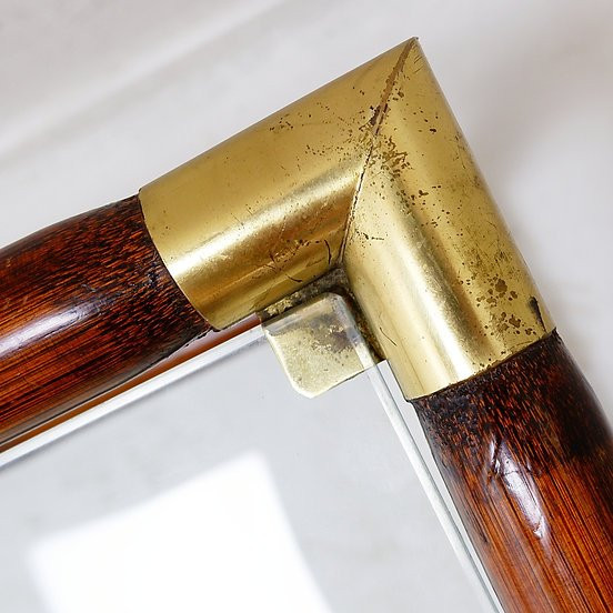 Table basse en bambou et laiton, plateau en verre, années 60-photo-3