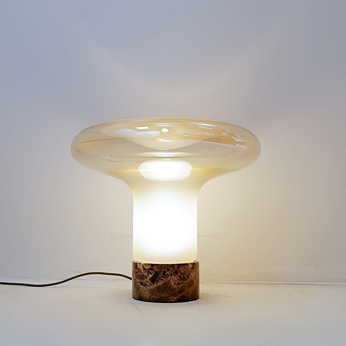 "mushroom" Table Lamp With Marble Base And Opal Glass Shade.-photo-3