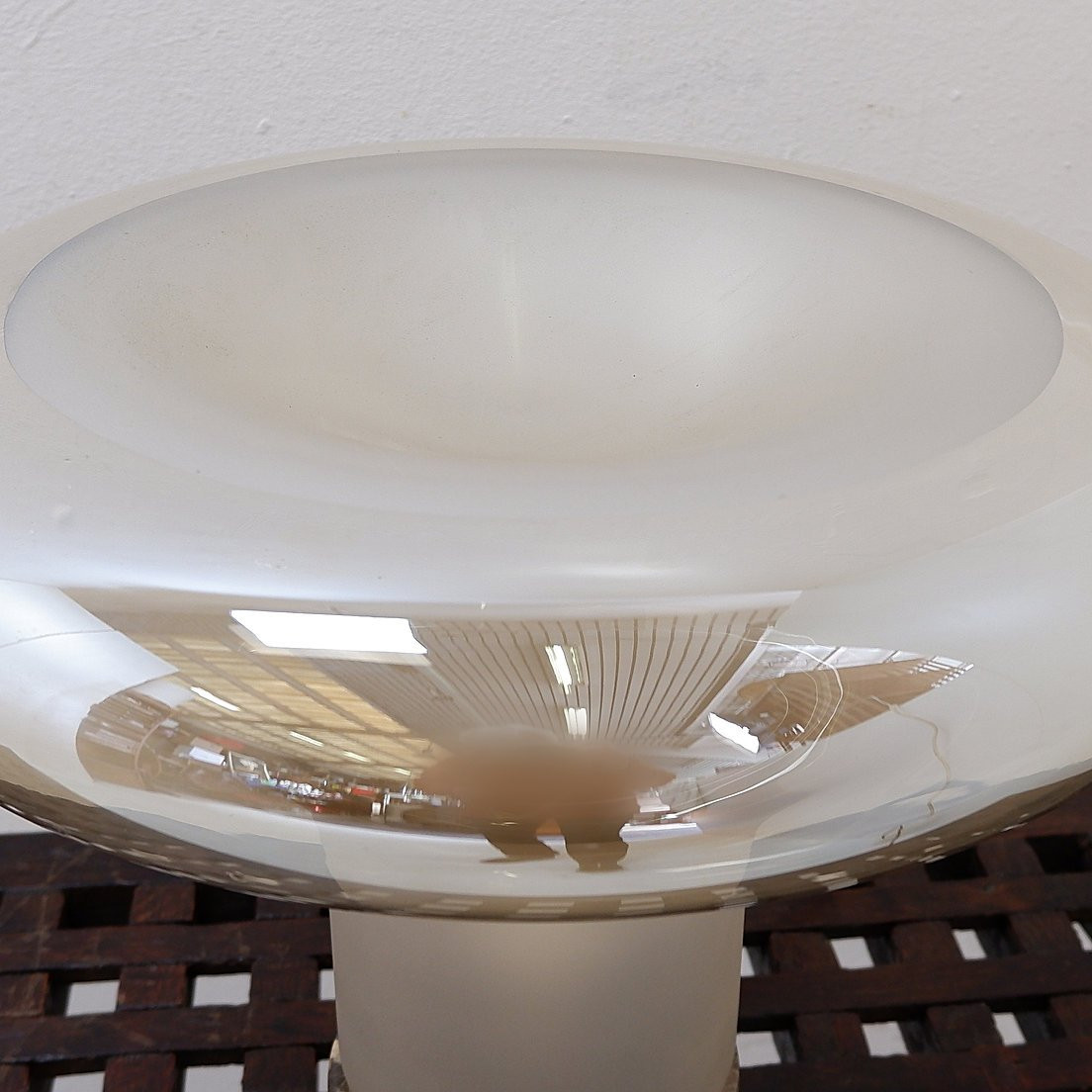 "mushroom" Table Lamp With Marble Base And Opal Glass Shade.-photo-2