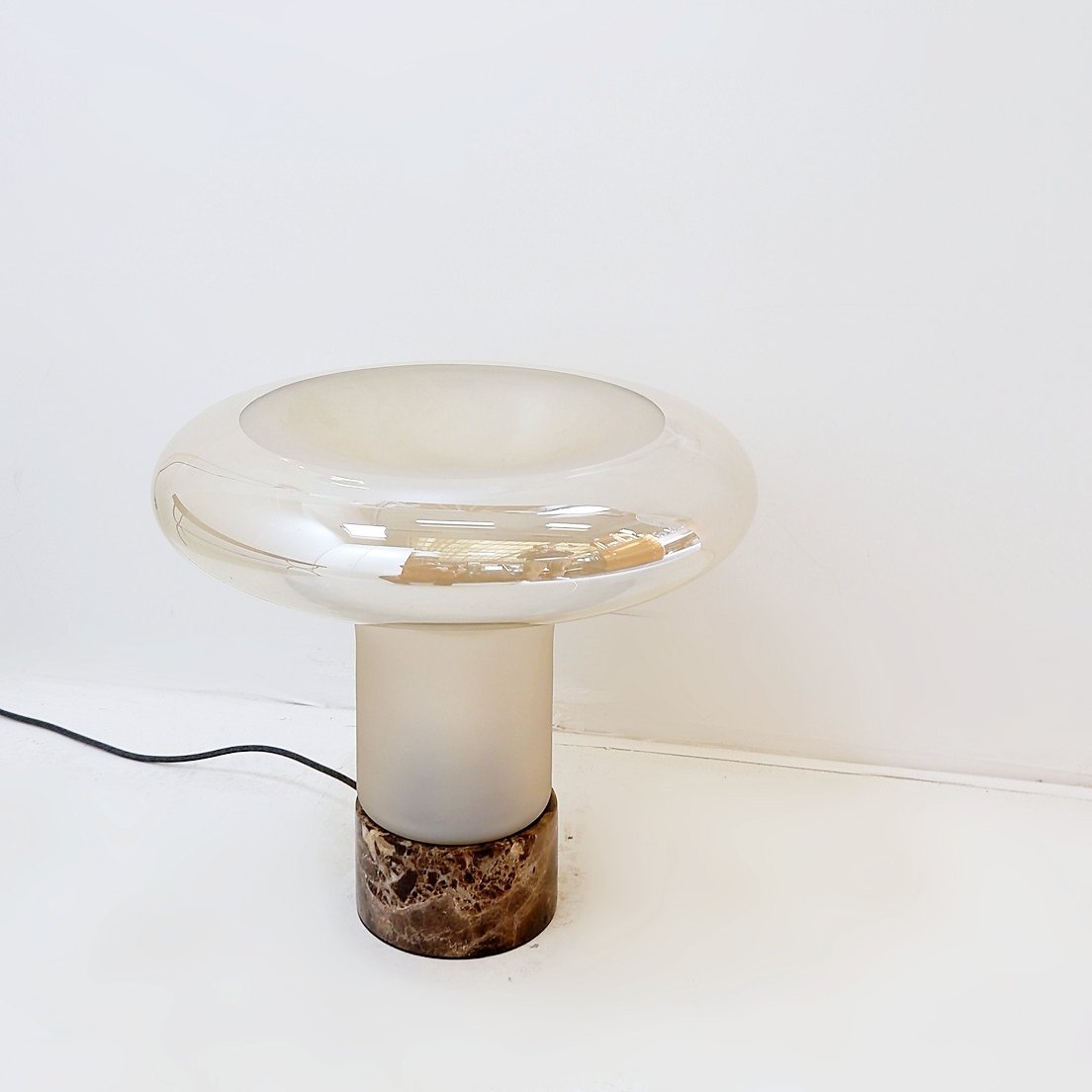 "mushroom" Table Lamp With Marble Base And Opal Glass Shade.-photo-4