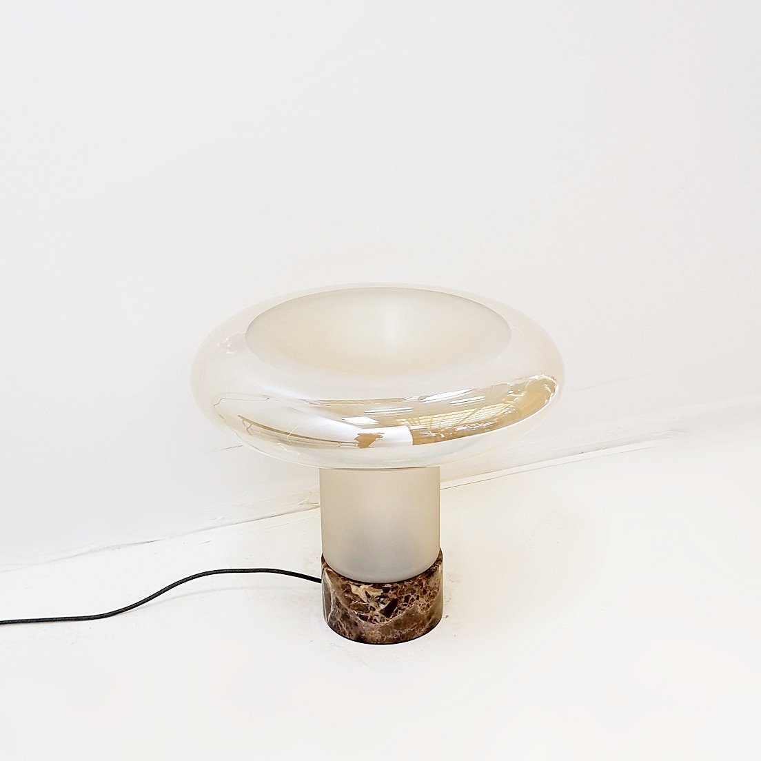"mushroom" Table Lamp With Marble Base And Opal Glass Shade.-photo-8