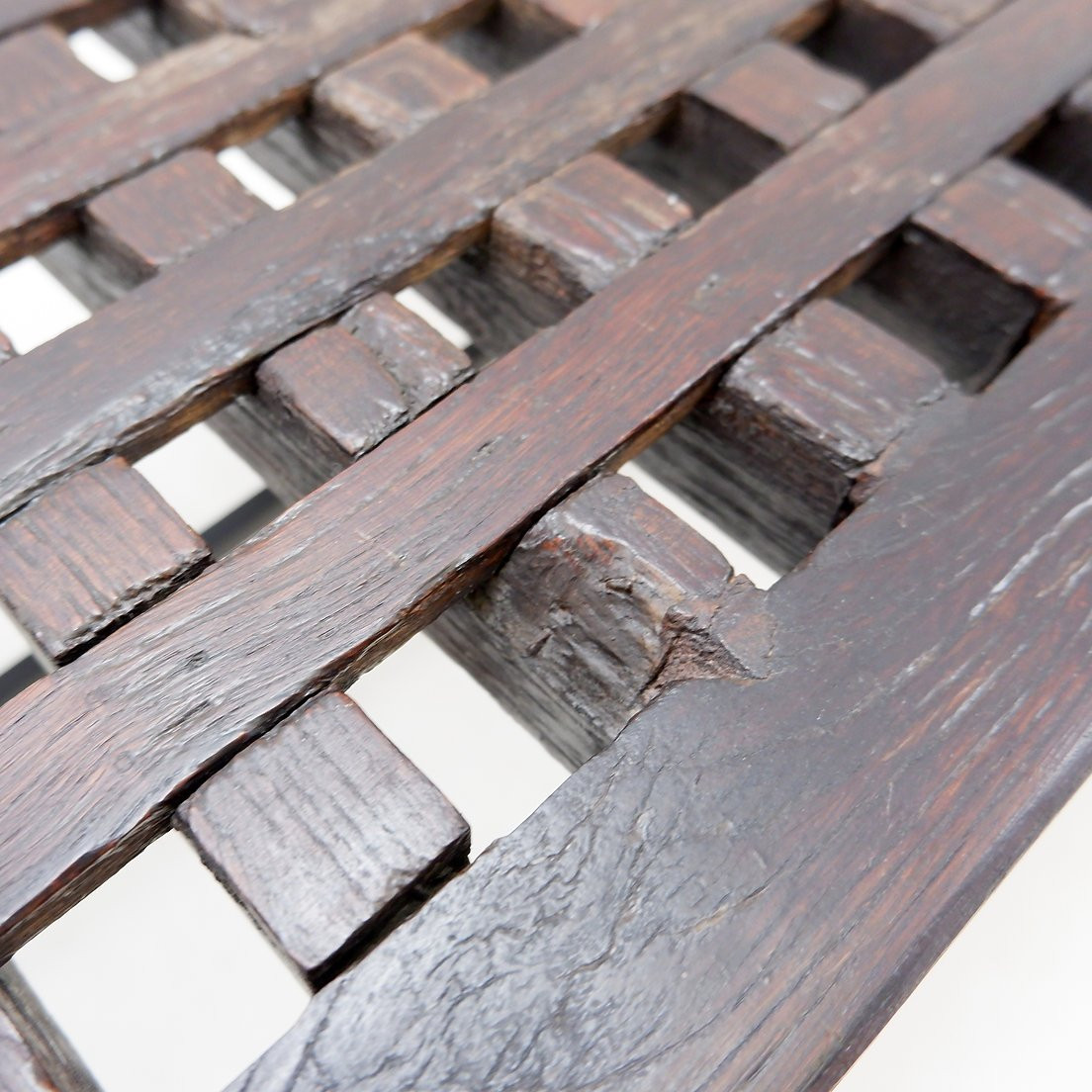  Coffee Table In Solid Wood With Openwork Design And Wrought Iron Legs -photo-2