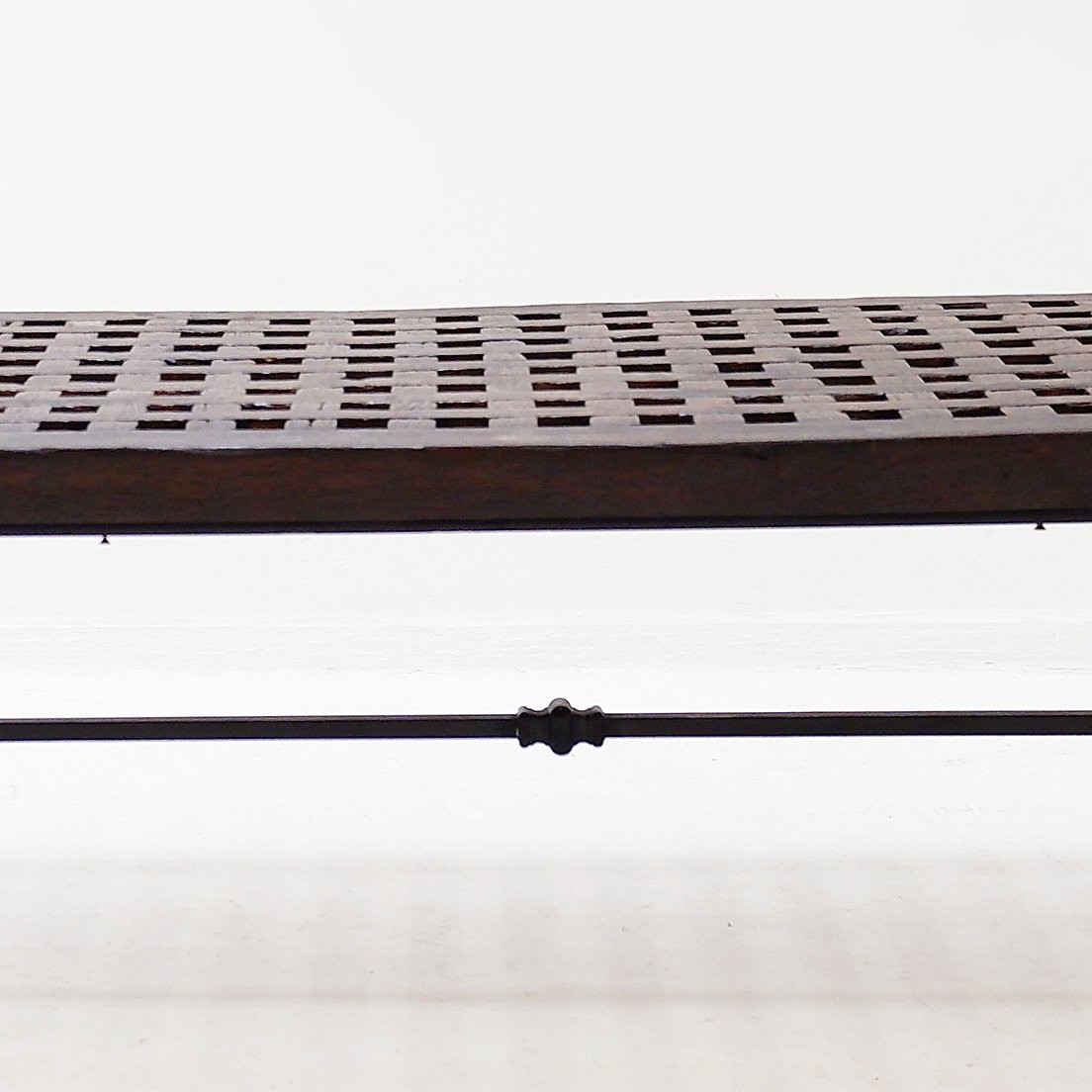  Coffee Table In Solid Wood With Openwork Design And Wrought Iron Legs -photo-4