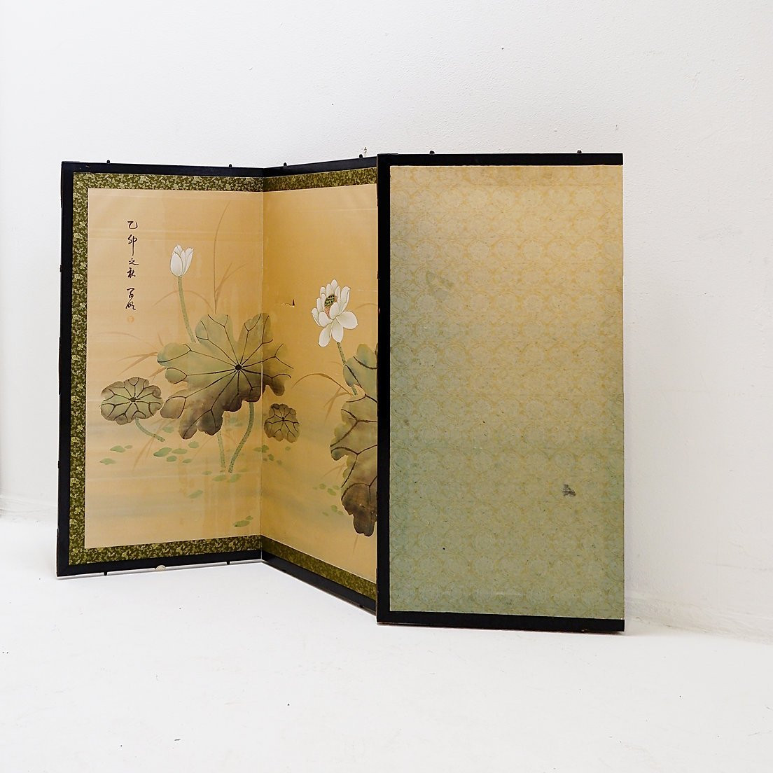 Paravent japonais (byōbu) orné de fleurs de lotus : H:92cm -photo-3