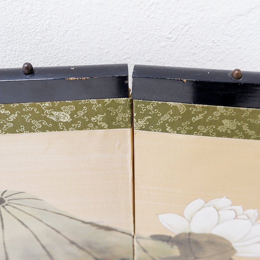 Paravent japonais (byōbu) orné de fleurs de lotus : H:92cm -photo-3