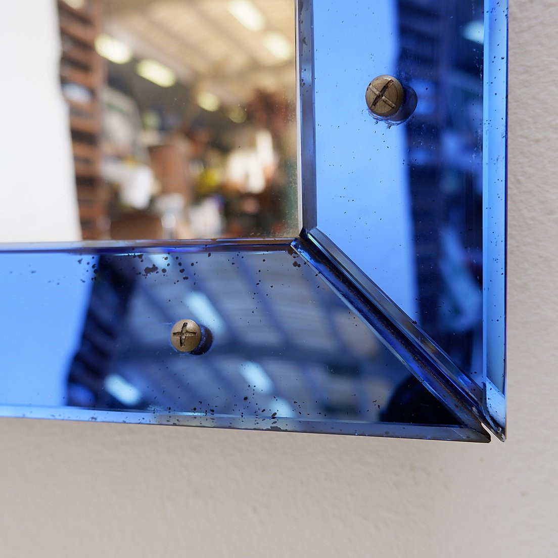 Miroir à cadre en verre coloré, attribué à Fontana Arte, Italie, vers 1950-photo-2