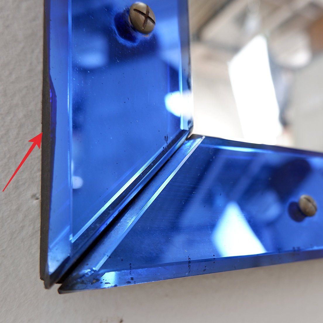 Miroir à cadre en verre coloré, attribué à Fontana Arte, Italie, vers 1950-photo-6