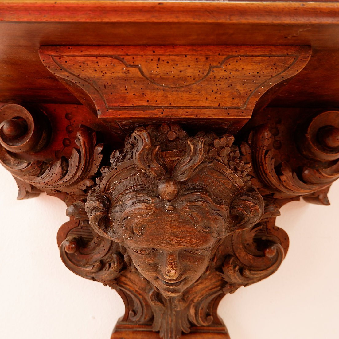 Étagère murale ancienne en bois sculpté à la main - XIXe siècle-photo-3