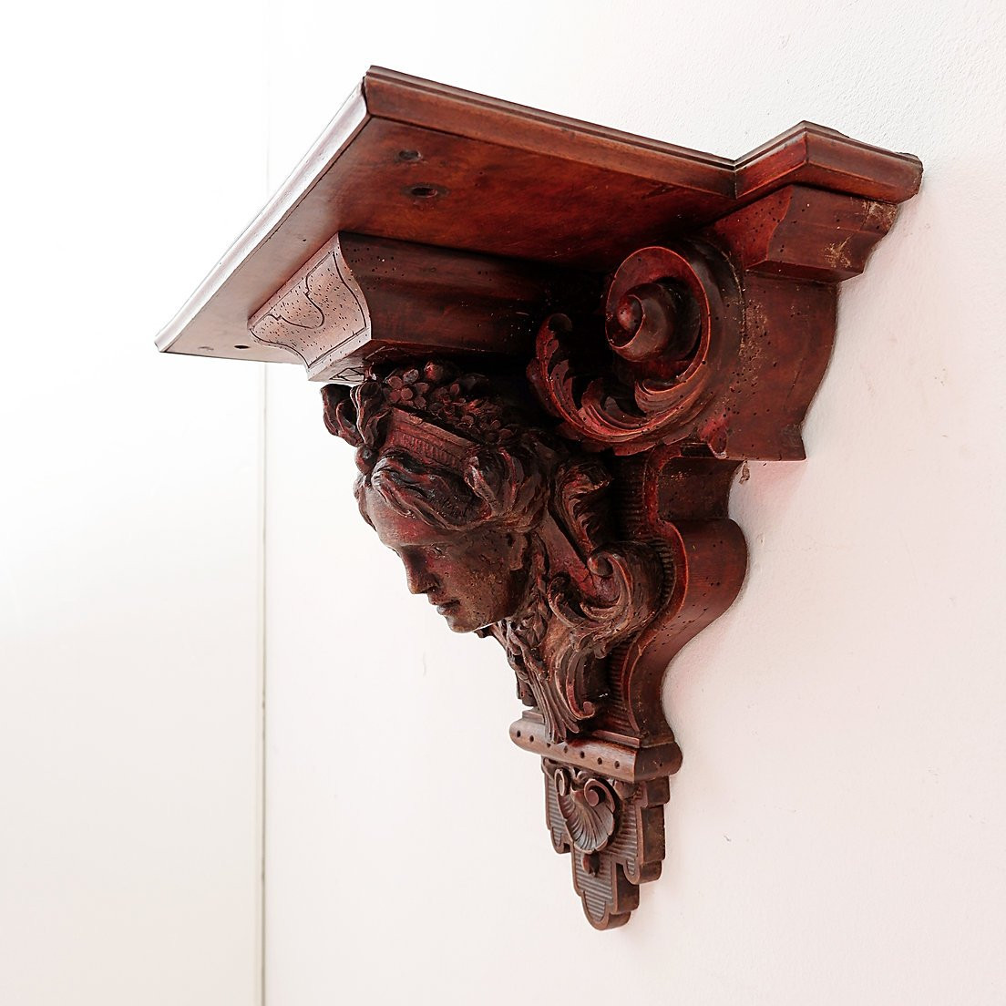 Étagère murale ancienne en bois sculpté à la main - XIXe siècle-photo-7