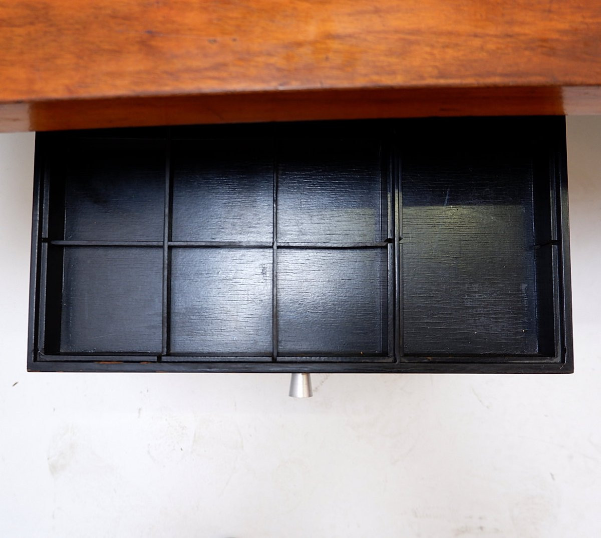 Bureau composé de 2 caissons Bergwood et d'un plateau Boomerang en placage bois - Années 1970-photo-1