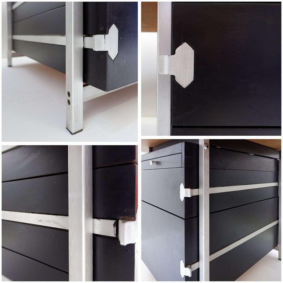 Bureau composé de 2 caissons Bergwood et d'un plateau Boomerang en placage bois - Années 1970-photo-3