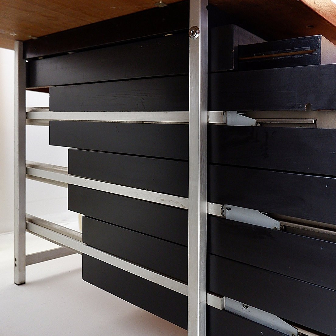 Bureau composé de 2 caissons Bergwood et d'un plateau Boomerang en placage bois - Années 1970-photo-5