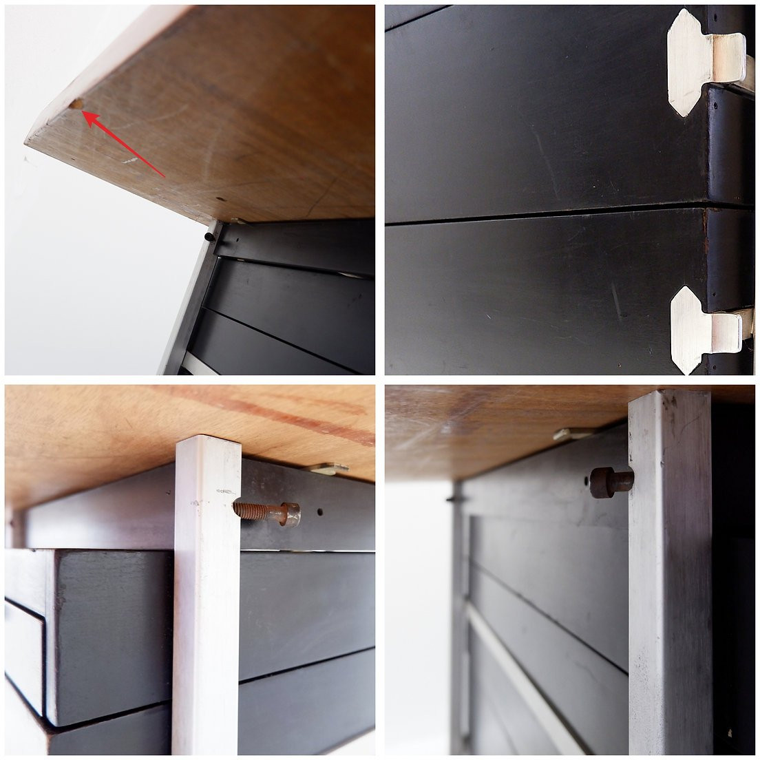 Bureau composé de 2 caissons Bergwood et d'un plateau Boomerang en placage bois - Années 1970-photo-6