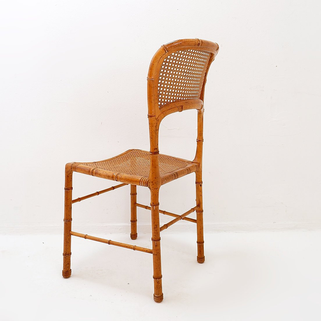 Chaise d'appoint vintage style organique en imitation bambou et cannage - Années 1960-photo-2