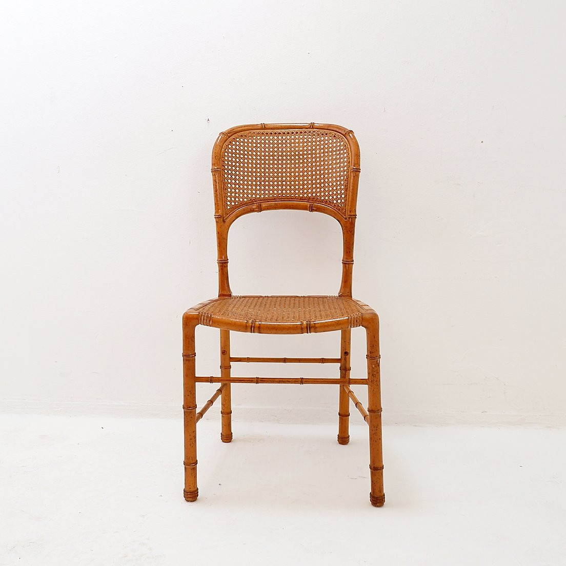 Chaise d'appoint vintage style organique en imitation bambou et cannage - Années 1960-photo-4