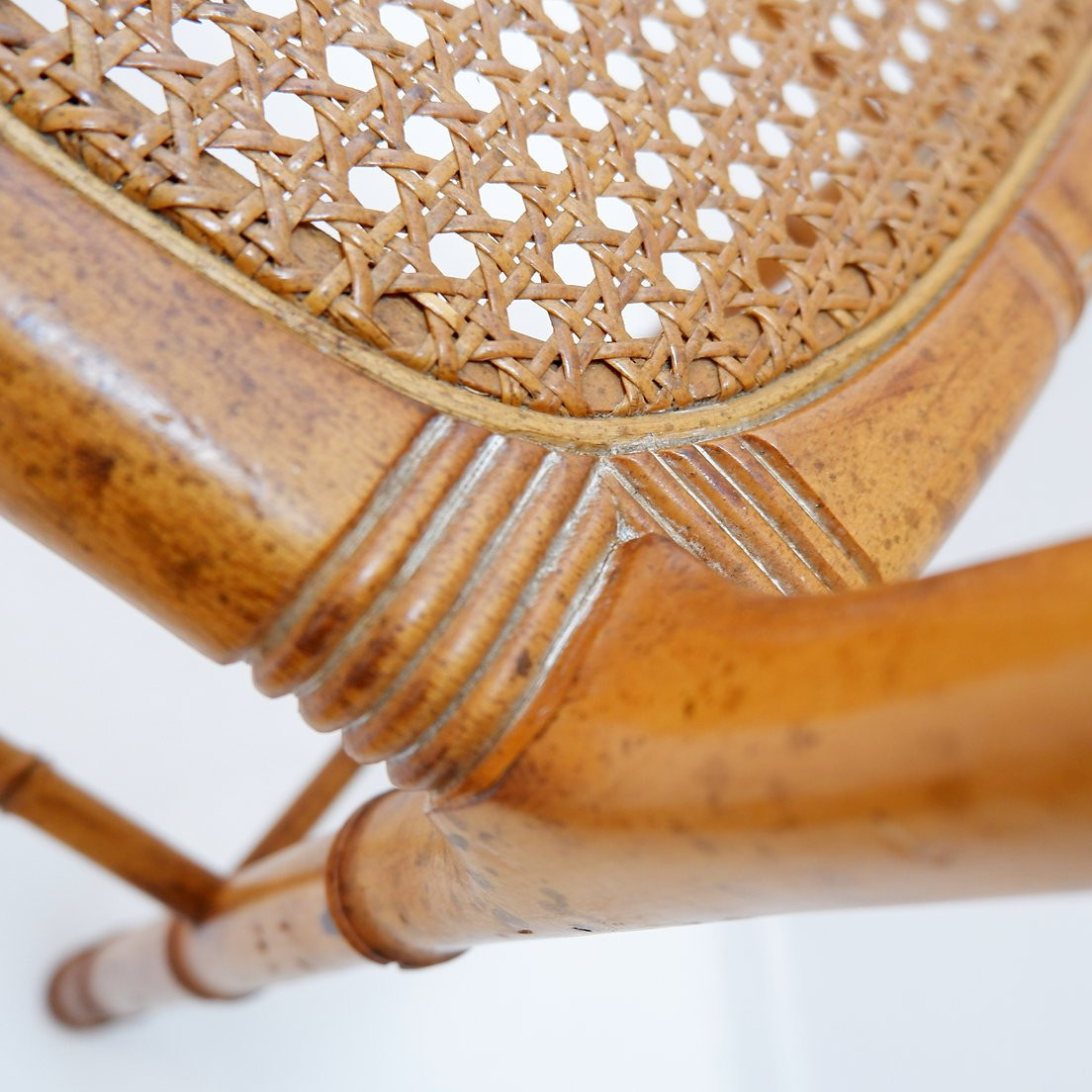 Chaise d'appoint vintage style organique en imitation bambou et cannage - Années 1960-photo-8