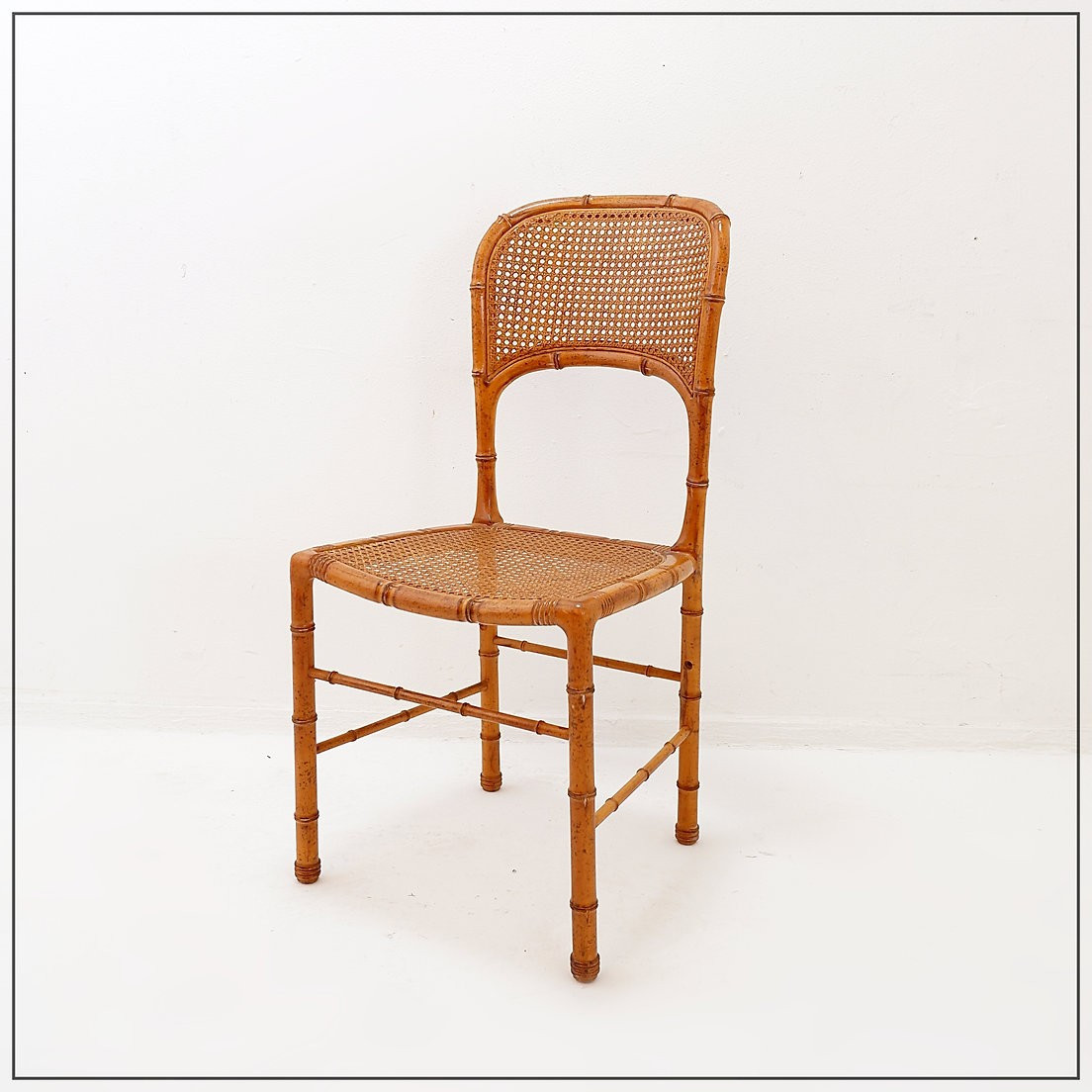 Chaise d'appoint vintage style organique en imitation bambou et cannage - Années 1960