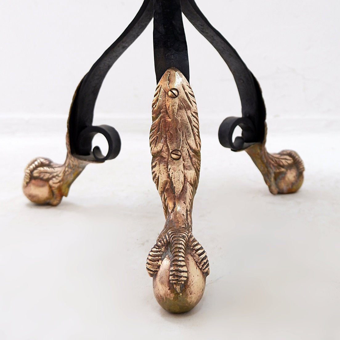 Wrought-iron Tripod Side Table With Brass And Alabaster Top - 1950s-photo-2