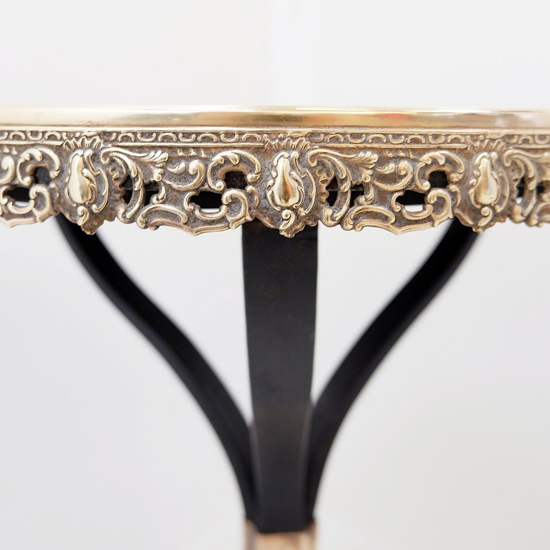 Wrought-iron Tripod Side Table With Brass And Alabaster Top - 1950s-photo-3
