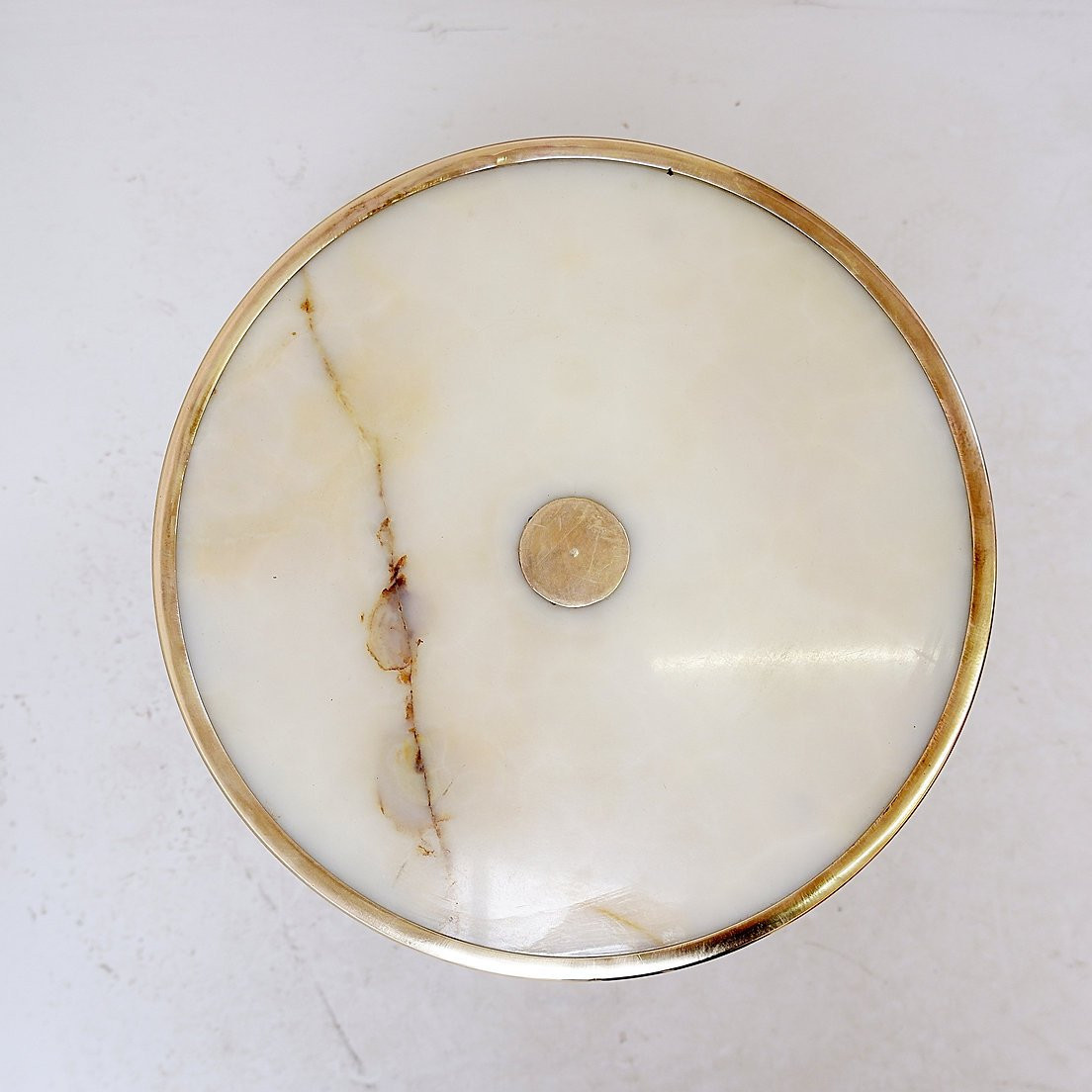 Wrought-iron Tripod Side Table With Brass And Alabaster Top - 1950s-photo-4