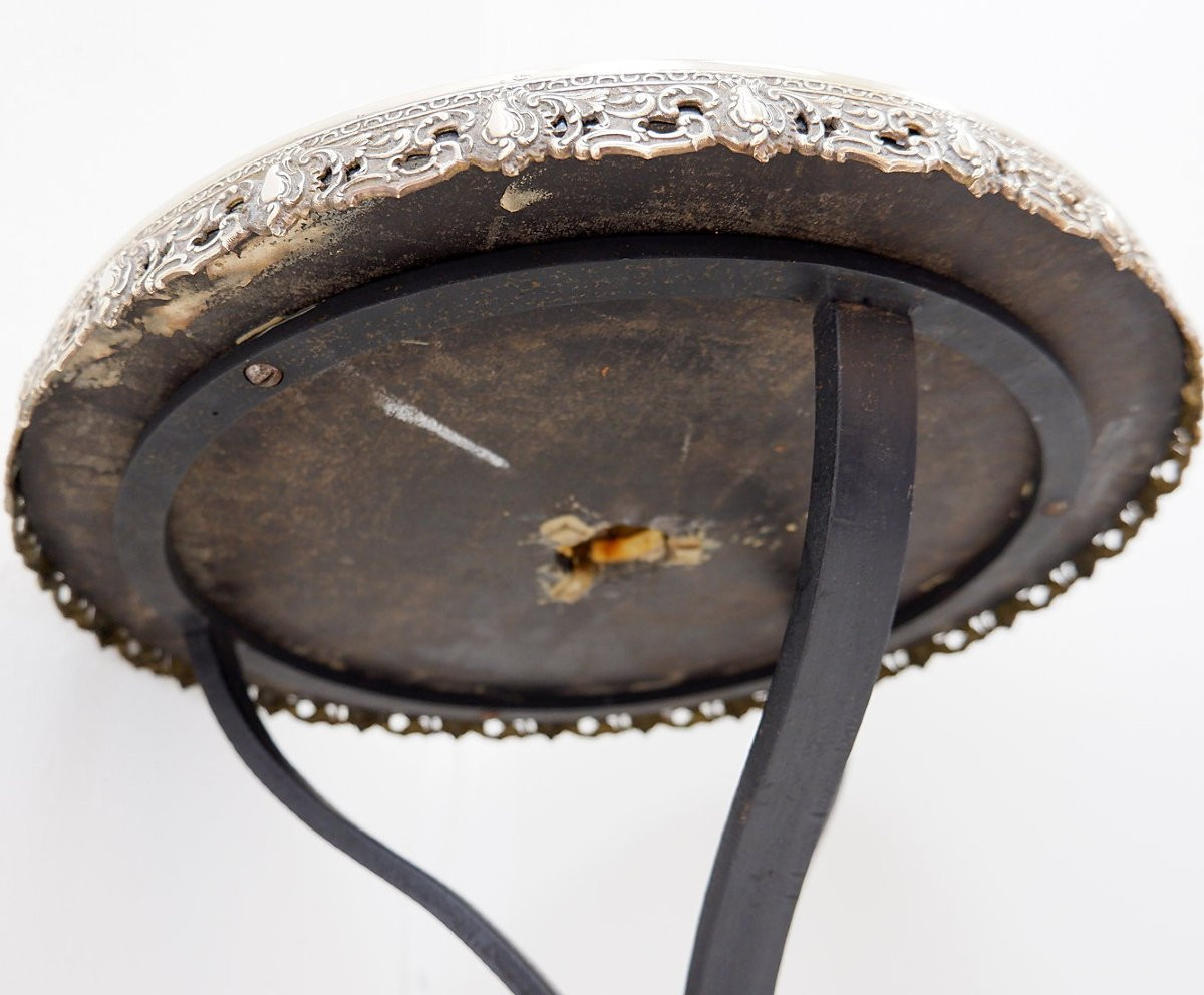 Wrought-iron Tripod Side Table With Brass And Alabaster Top - 1950s-photo-8