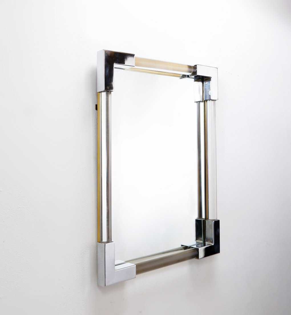 Lucite And Chrome Wall Mirror, 1970s-photo-4