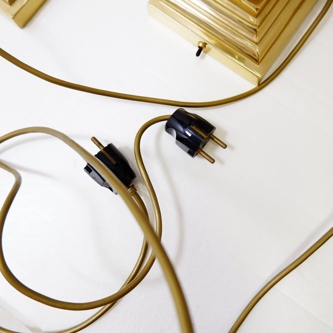 Pair Of Brass Table Lamps With Black Marble Column - Art Deco Style-photo-6