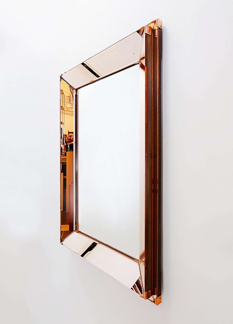 Miroir rectangulaire à bordure rose, attribué à Jacques Adnet - vers 1940-photo-4