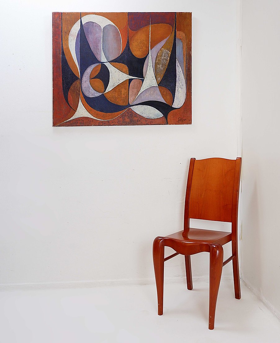 Abstract Oil Painting On Canvas By Gelper Mon (belgium, 1930)-photo-2