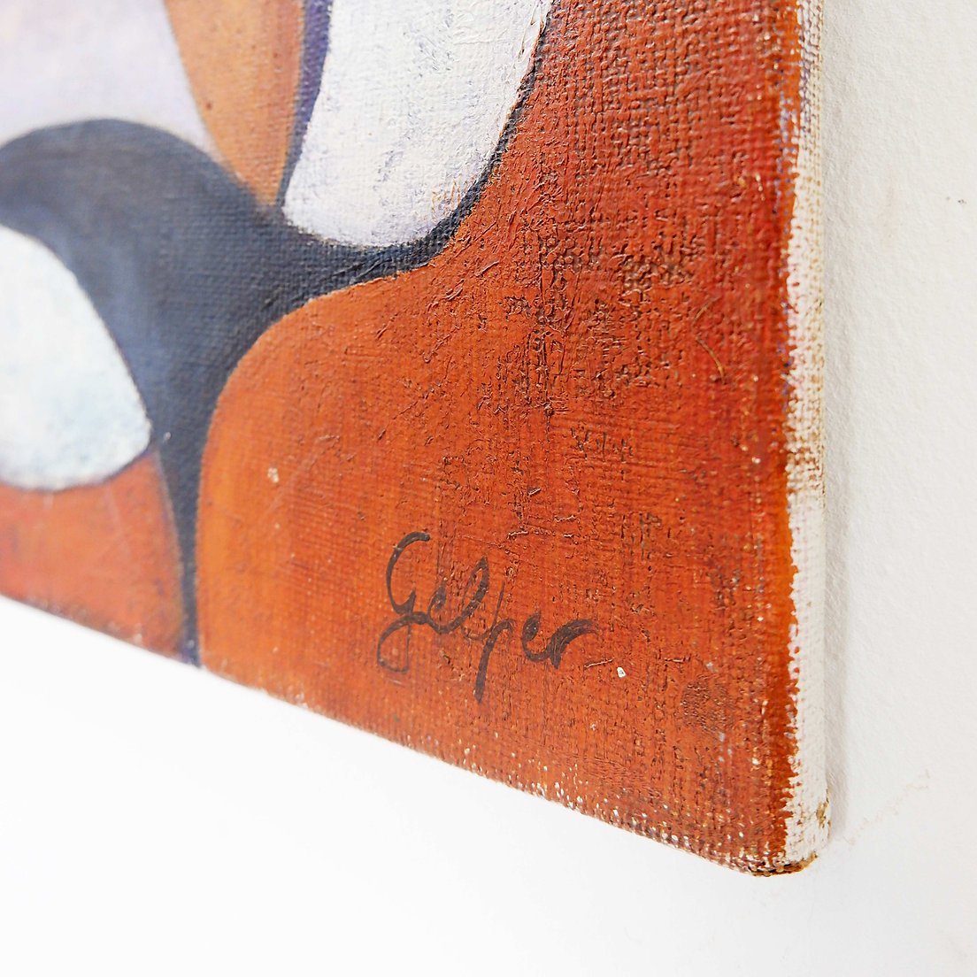 Abstract Oil Painting On Canvas By Gelper Mon (belgium, 1930)-photo-1