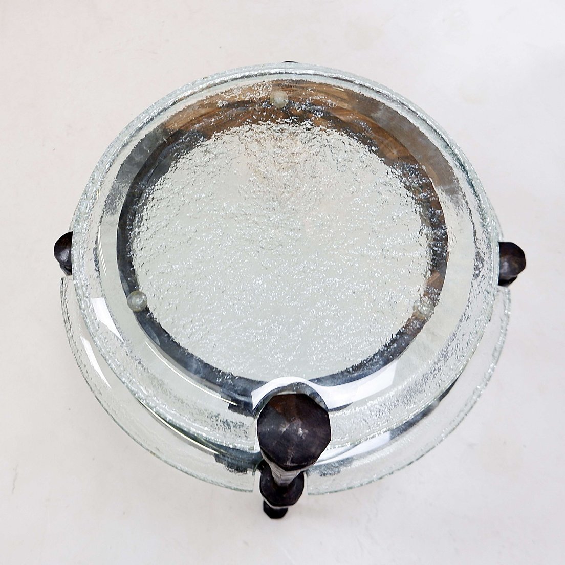 Table d'appoint ronde en fer forgé avec verre aigue-marine - Style Lothar Klute - Années 1980-photo-1