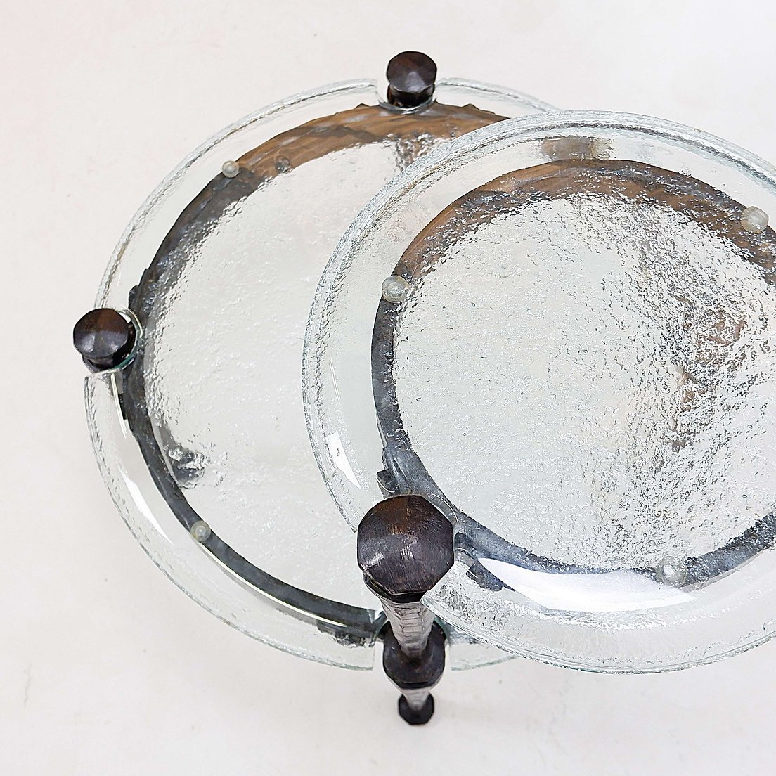 Table d'appoint ronde en fer forgé avec verre aigue-marine - Style Lothar Klute - Années 1980-photo-6